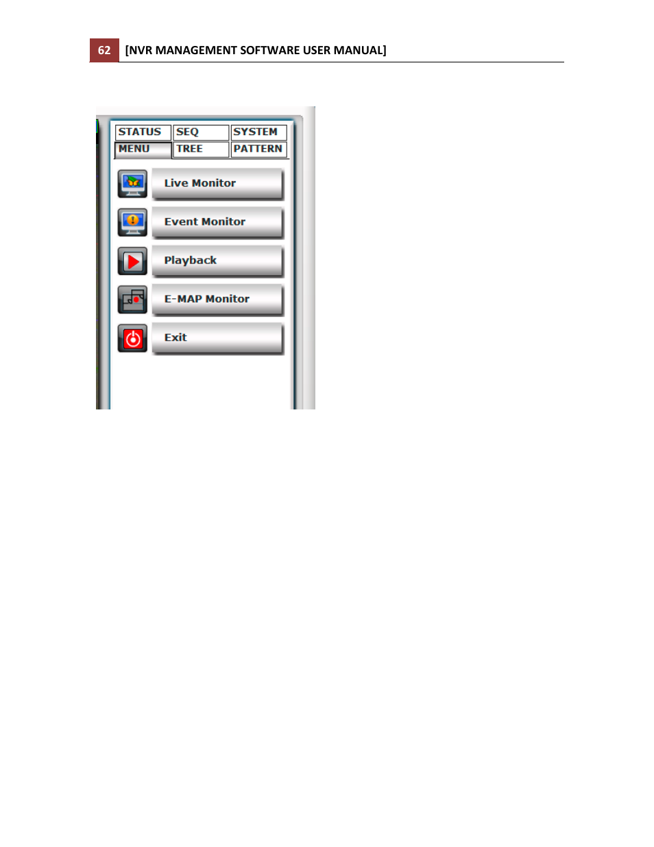 Side menu bar | LevelOne NVR-0216 User Manual | Page 62 / 86