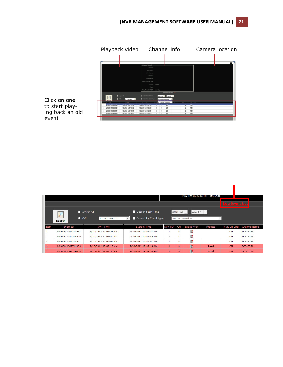 Playback events from event monitor, Filter and search events | LevelOne NVR-0216 User Manual | Page 71 / 86