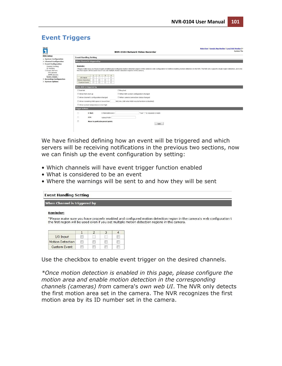 Event triggers | LevelOne NVR-0104 User Manual | Page 101 / 157