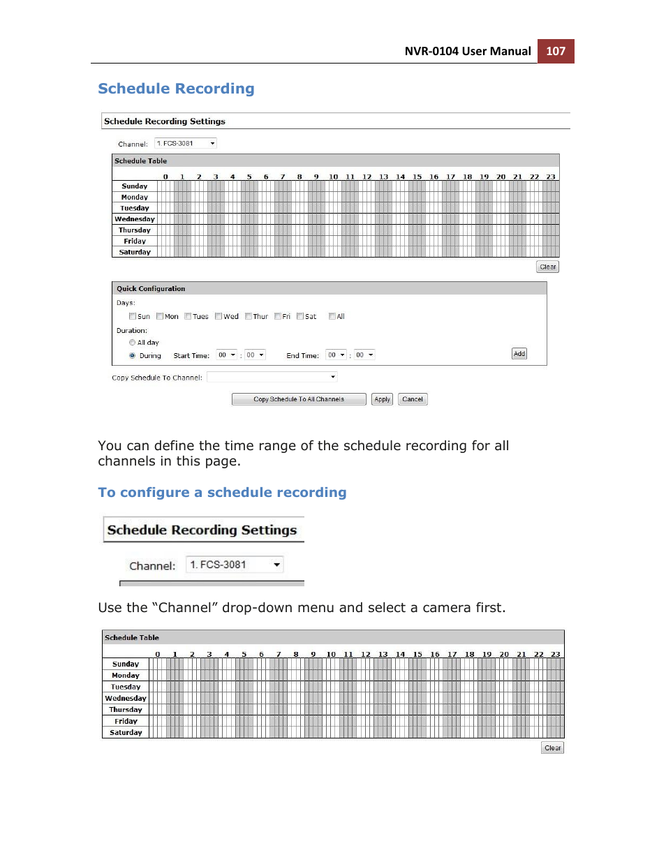 Schedule recording, To configure a schedule recording | LevelOne NVR-0104 User Manual | Page 107 / 157