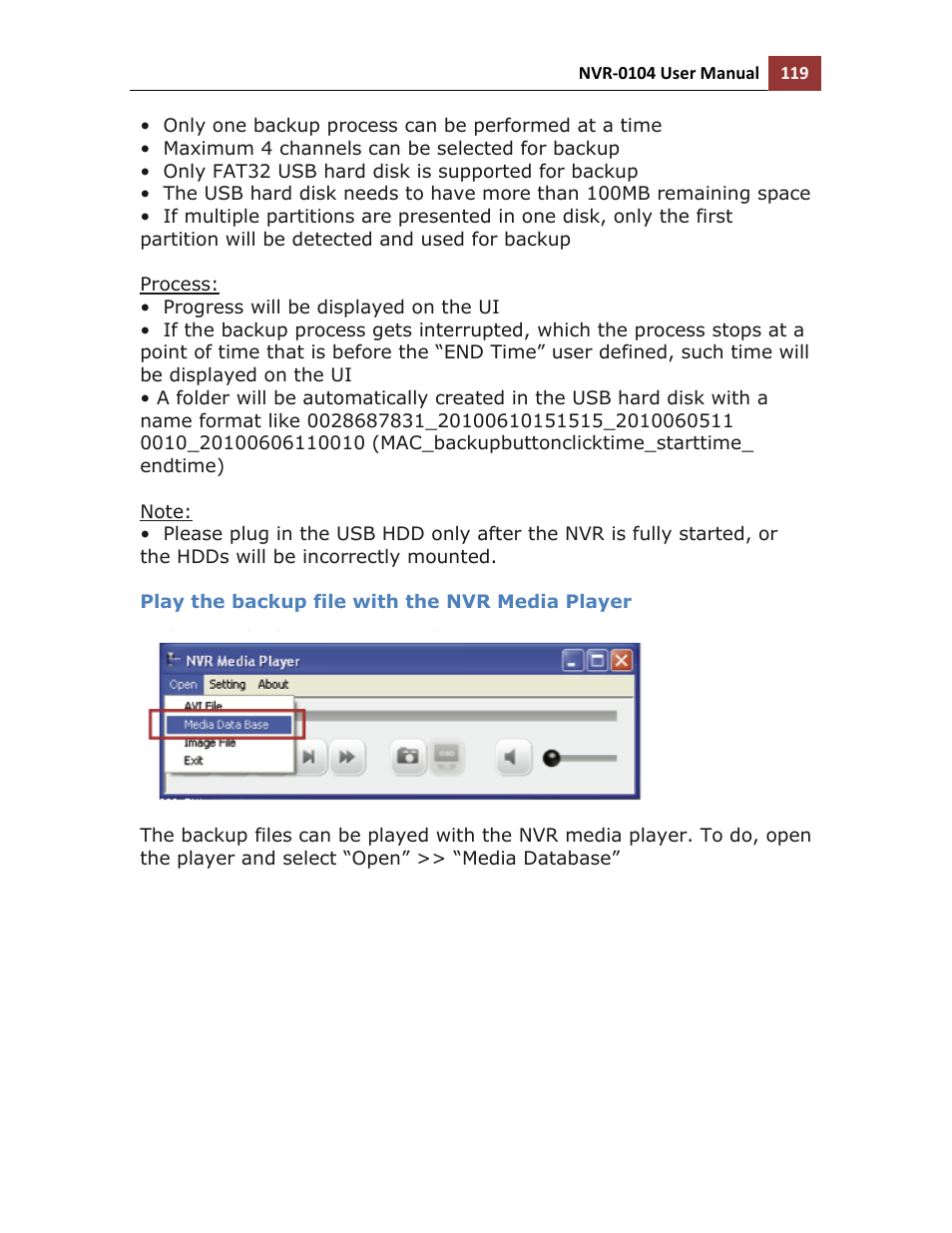 Play the backup file with the nvr media player | LevelOne NVR-0104 User Manual | Page 119 / 157