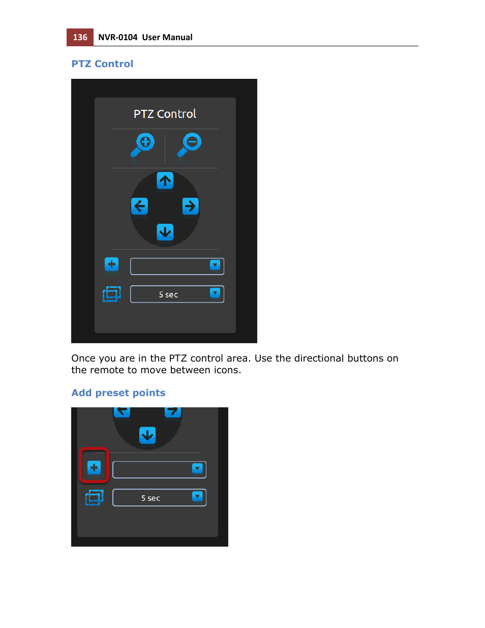 Ptz control, Add preset points | LevelOne NVR-0104 User Manual | Page 136 / 157