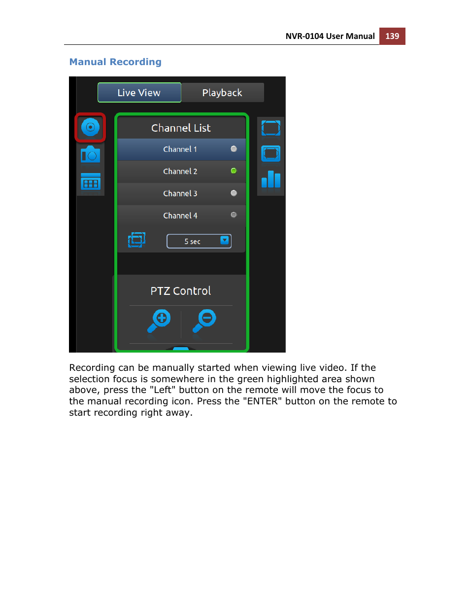 Manual recording | LevelOne NVR-0104 User Manual | Page 139 / 157