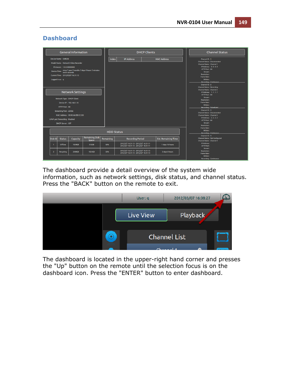 Dashboard | LevelOne NVR-0104 User Manual | Page 149 / 157