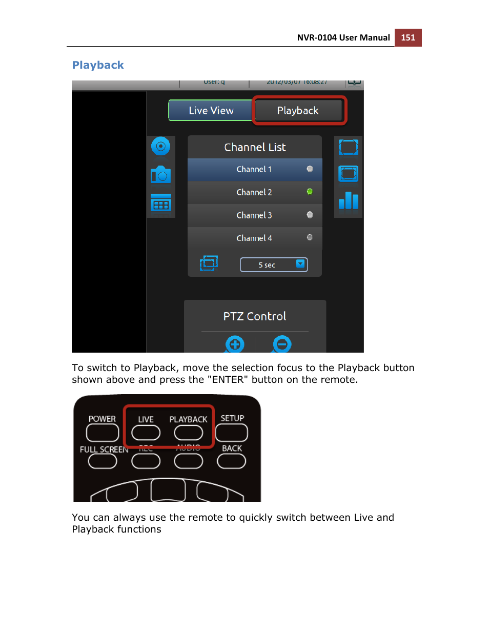 Playback | LevelOne NVR-0104 User Manual | Page 151 / 157