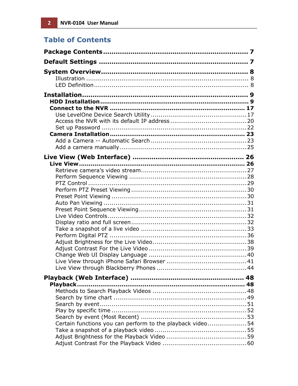 LevelOne NVR-0104 User Manual | Page 2 / 157