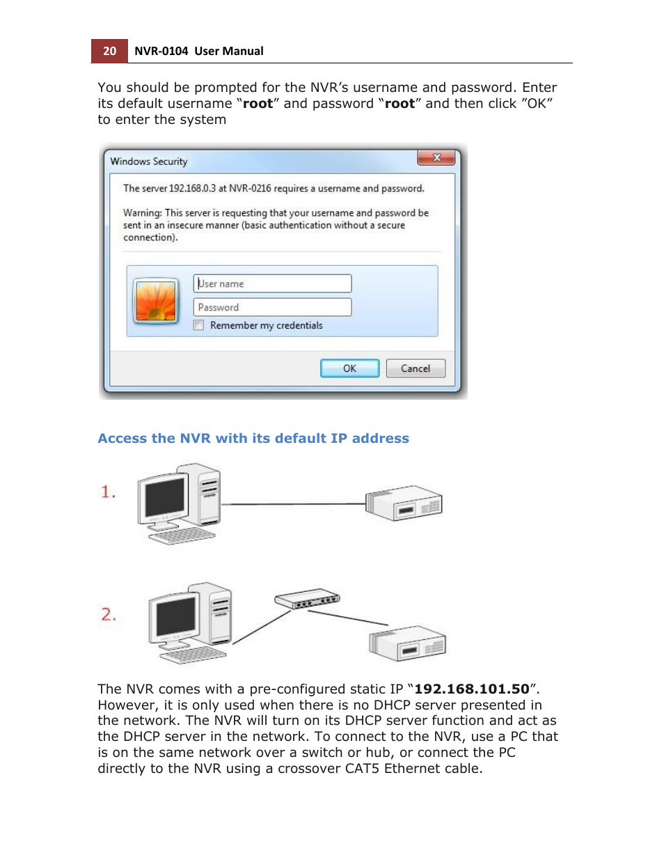 Access the nvr with its default ip address | LevelOne NVR-0104 User Manual | Page 20 / 157