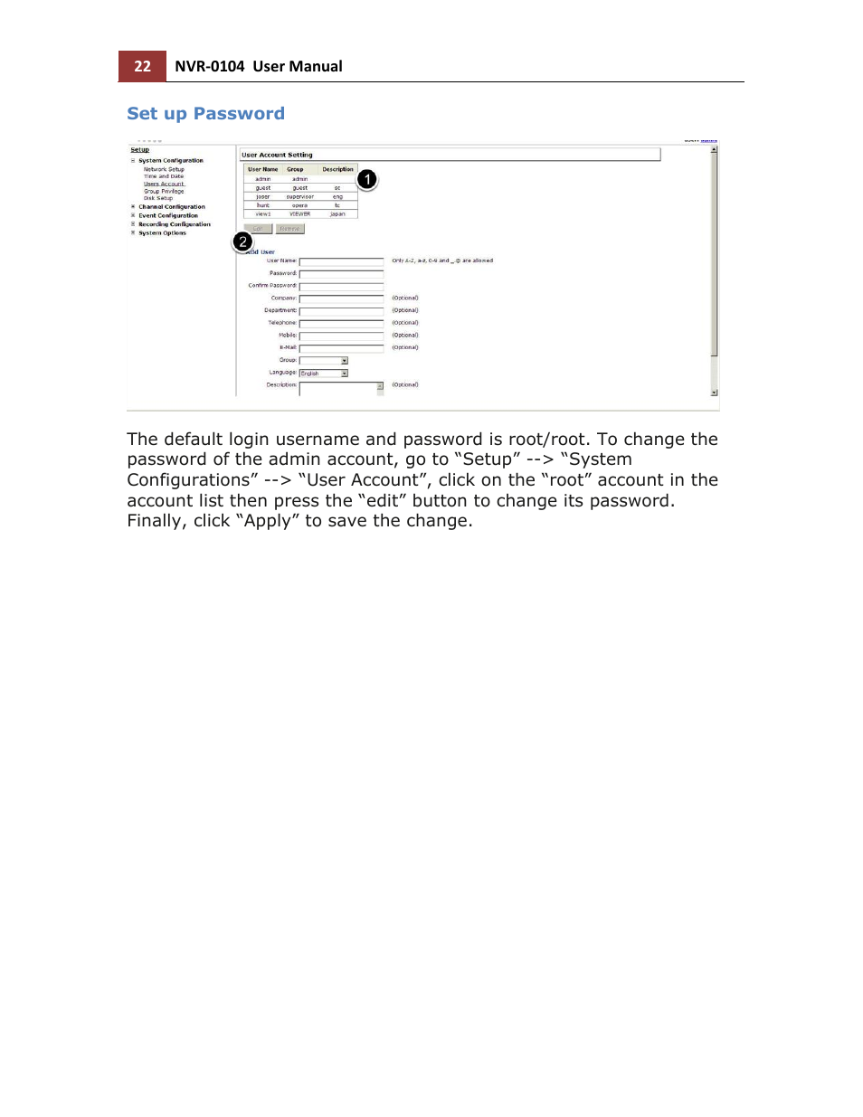 Set up password | LevelOne NVR-0104 User Manual | Page 22 / 157