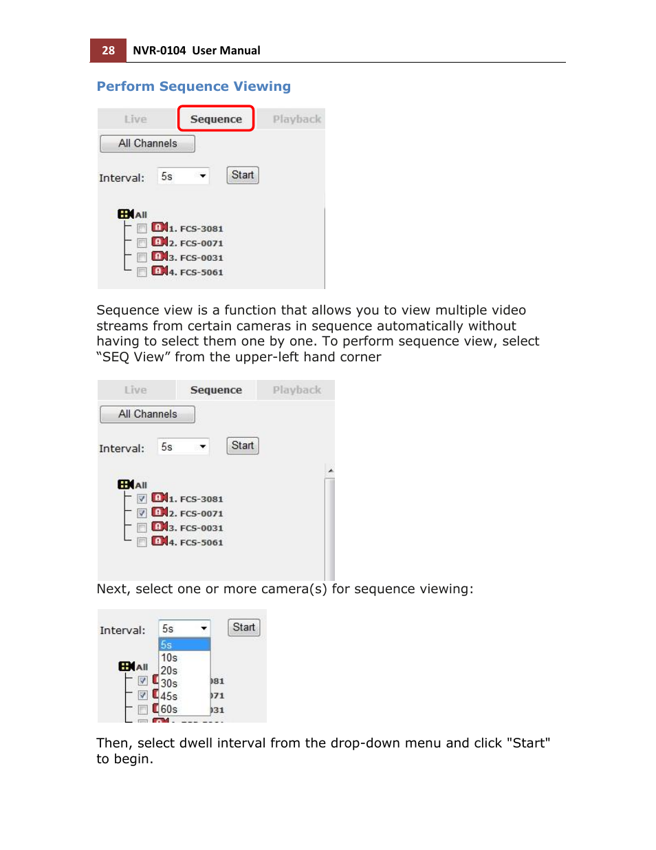 Perform sequence viewing | LevelOne NVR-0104 User Manual | Page 28 / 157