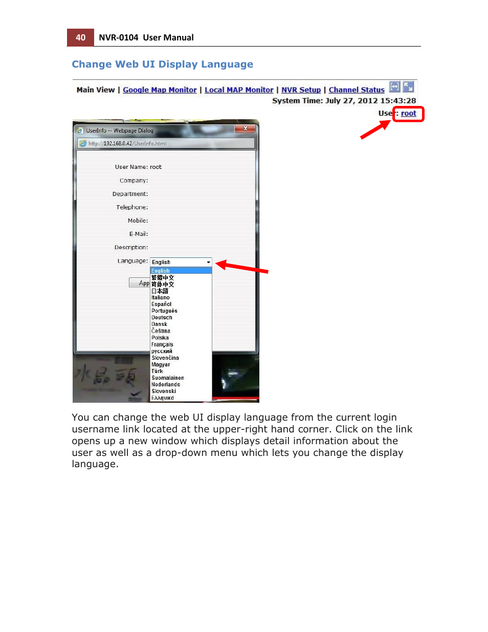Change web ui display language | LevelOne NVR-0104 User Manual | Page 40 / 157