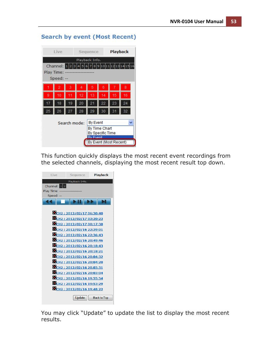 Search by event (most recent) | LevelOne NVR-0104 User Manual | Page 53 / 157