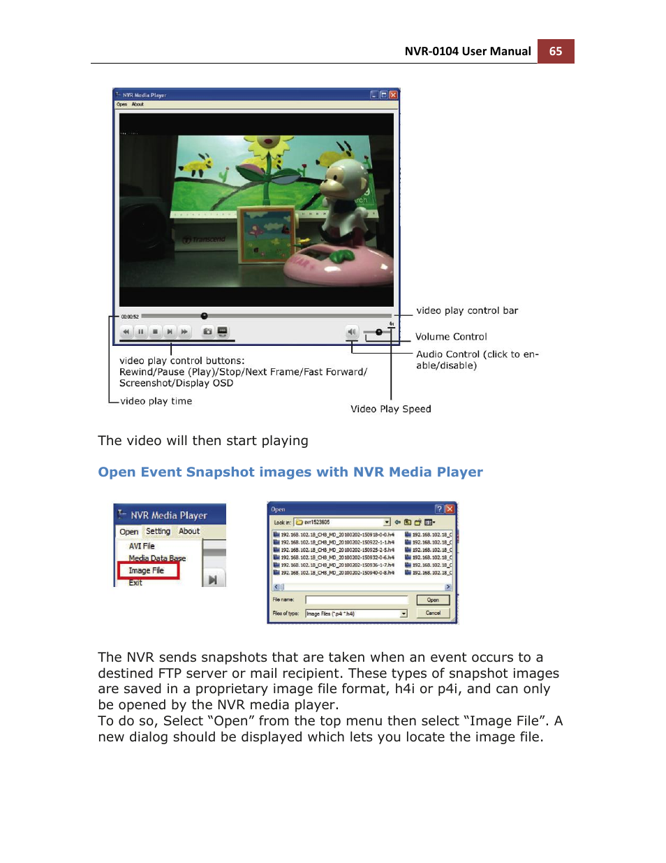 Open event snapshot images with nvr media player | LevelOne NVR-0104 User Manual | Page 65 / 157