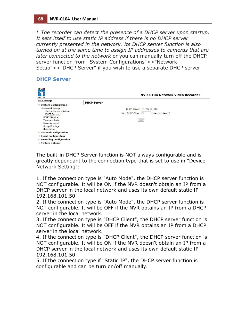 Dhcp server | LevelOne NVR-0104 User Manual | Page 68 / 157