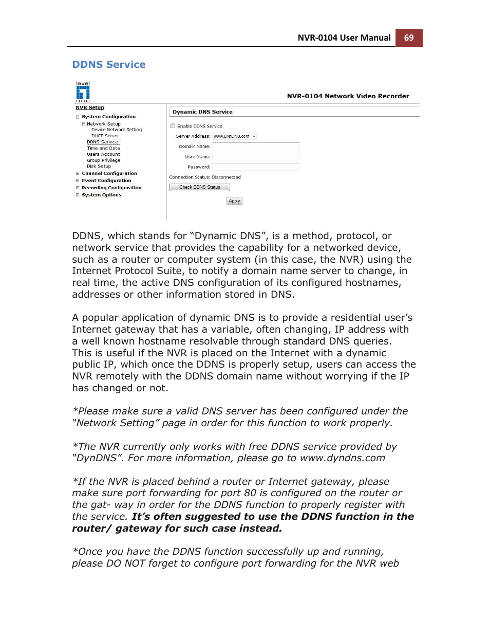 Ddns service | LevelOne NVR-0104 User Manual | Page 69 / 157
