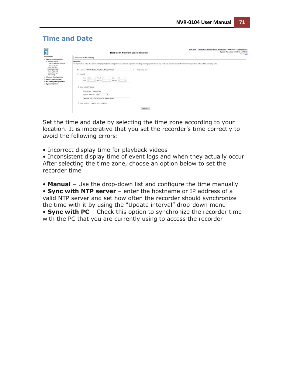 Time and date | LevelOne NVR-0104 User Manual | Page 71 / 157