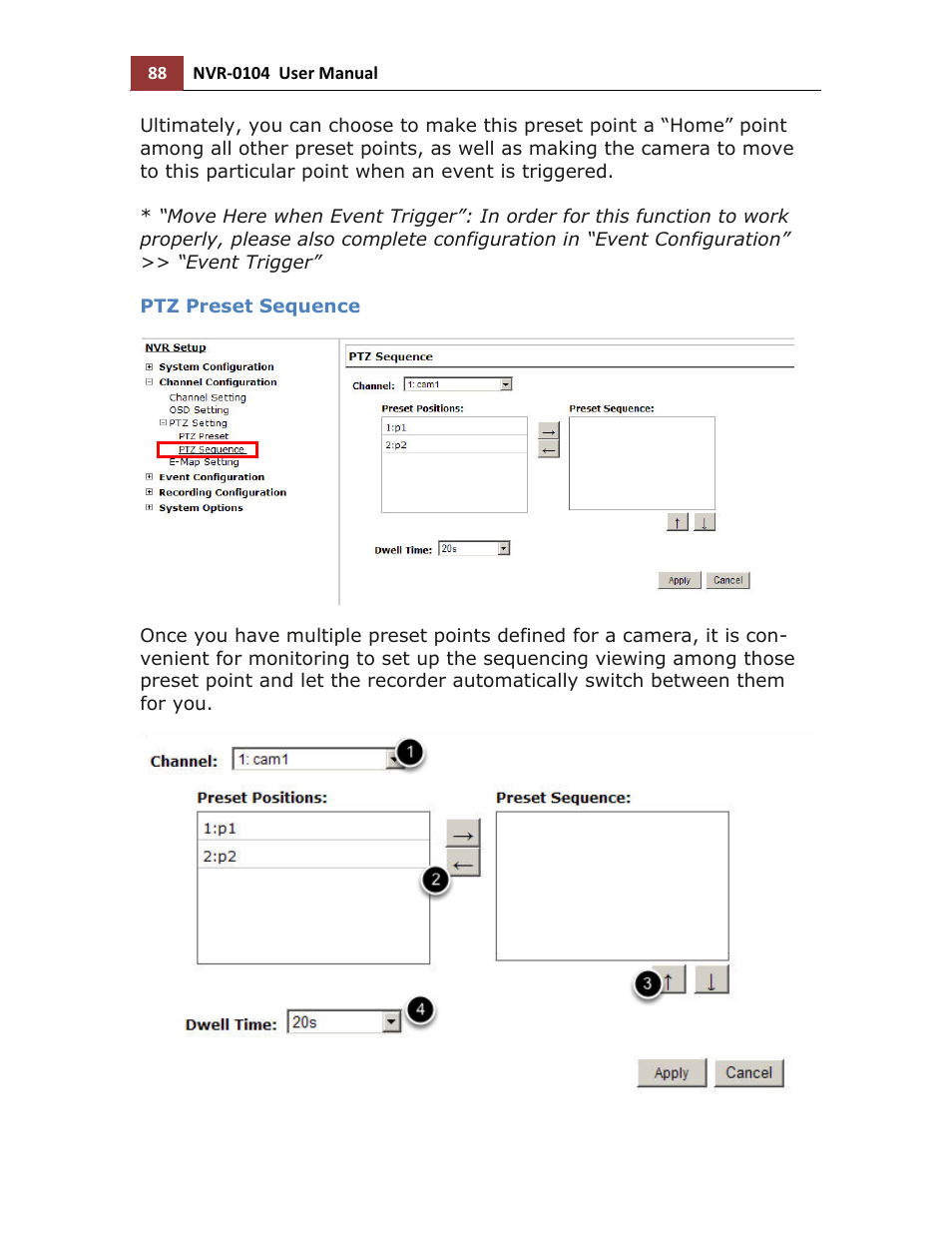 Ptz preset sequence | LevelOne NVR-0104 User Manual | Page 88 / 157
