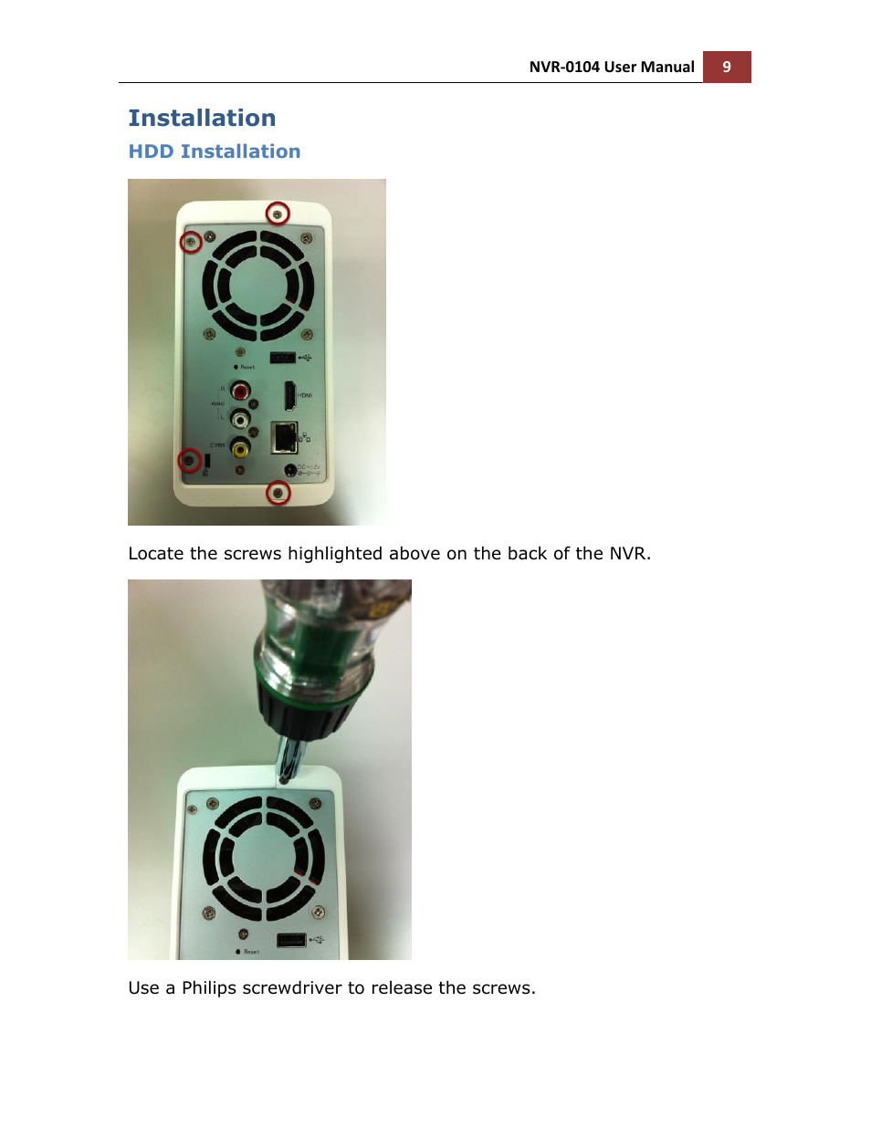 Installation, Hdd installation | LevelOne NVR-0104 User Manual | Page 9 / 157