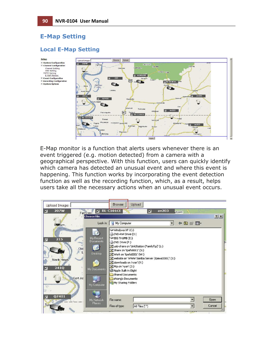 E-map setting, Local e-map setting | LevelOne NVR-0104 User Manual | Page 90 / 157