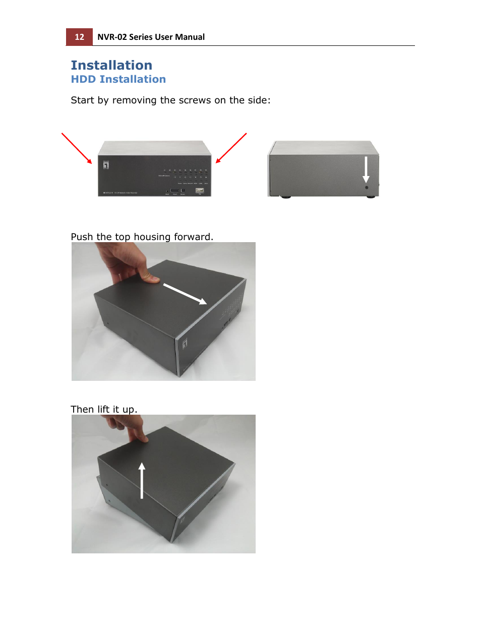 Installation, Hdd installation | LevelOne NVR-0216 User Manual | Page 12 / 116