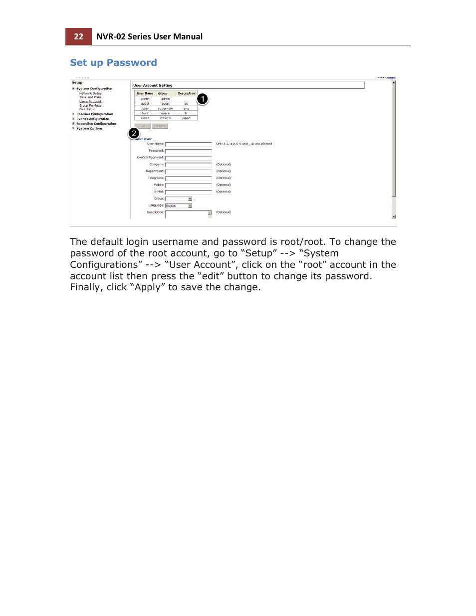 Set up password | LevelOne NVR-0216 User Manual | Page 22 / 116