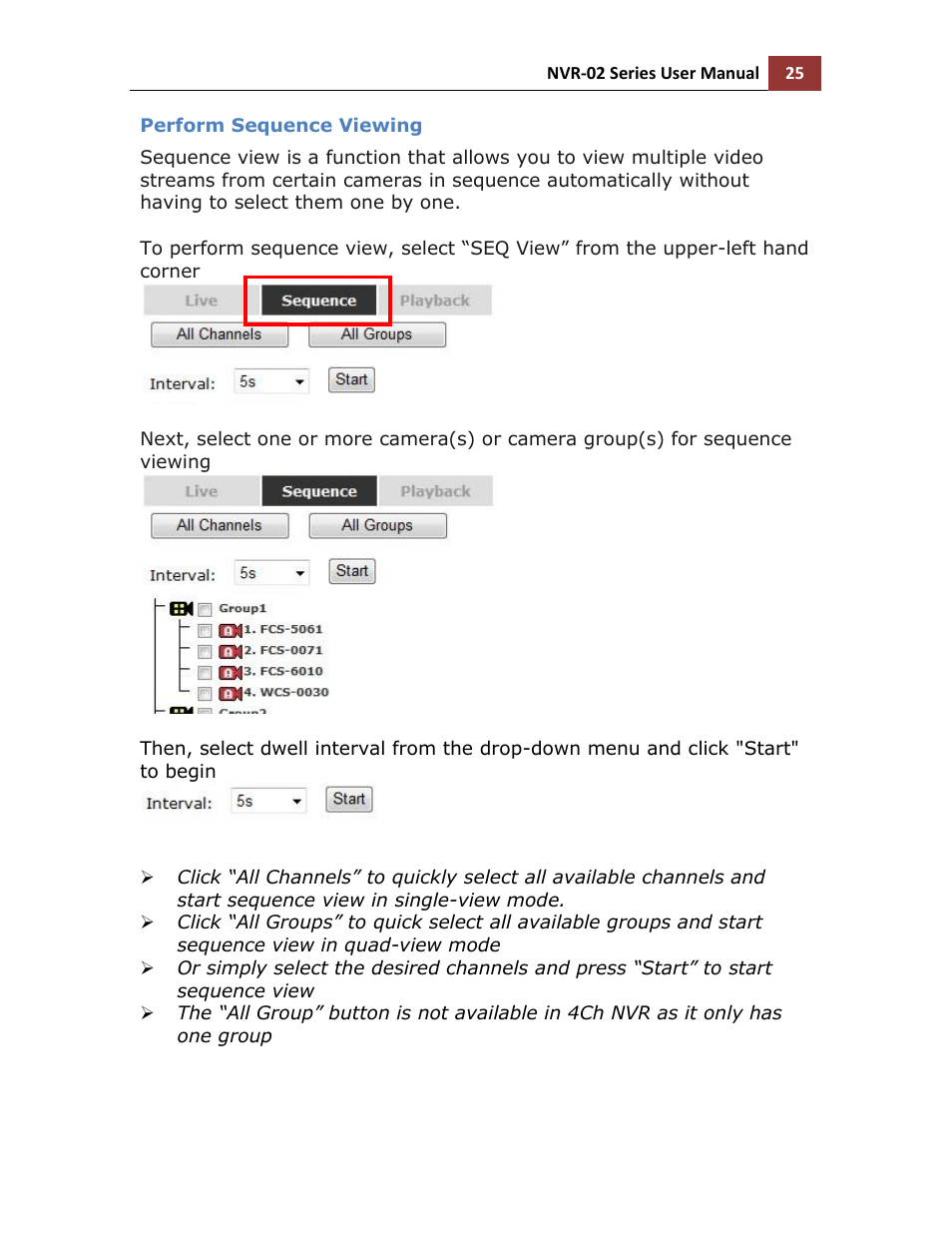 Perform sequence viewing | LevelOne NVR-0216 User Manual | Page 25 / 116