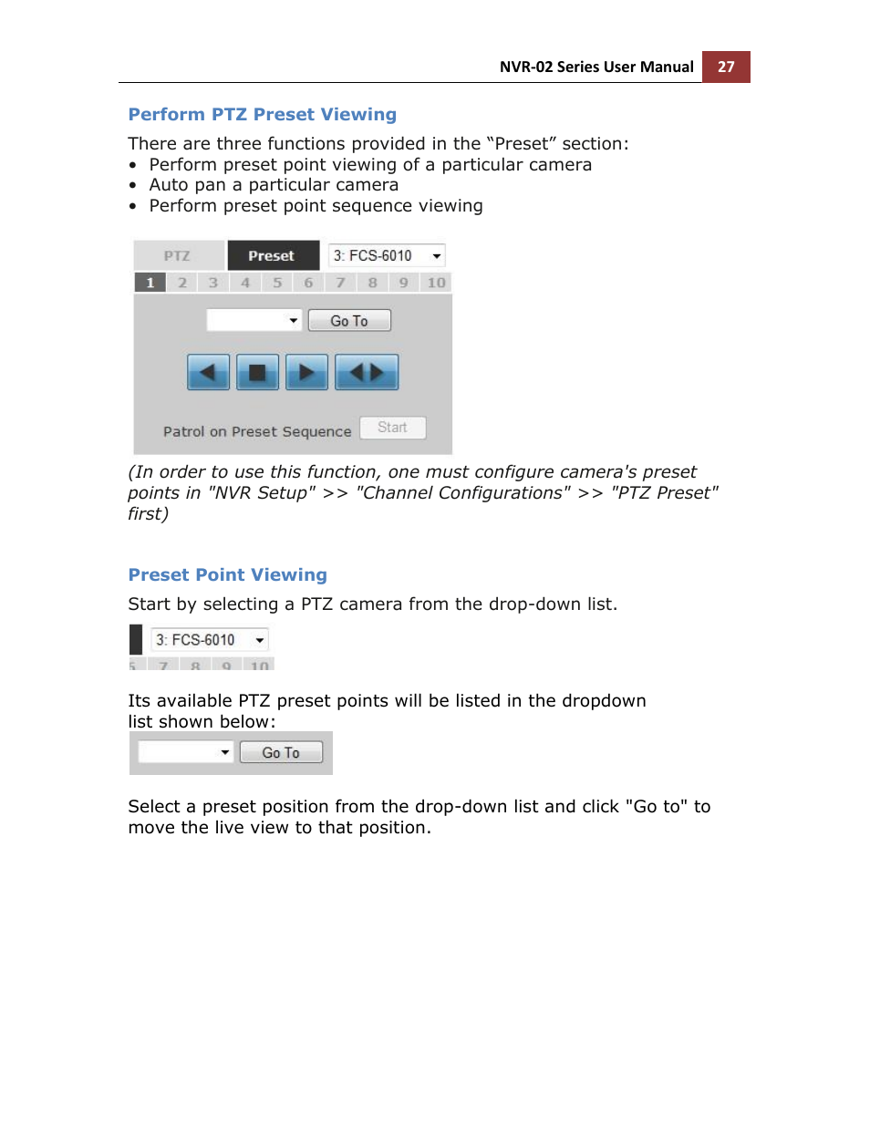Perform ptz preset viewing, Preset point viewing | LevelOne NVR-0216 User Manual | Page 27 / 116