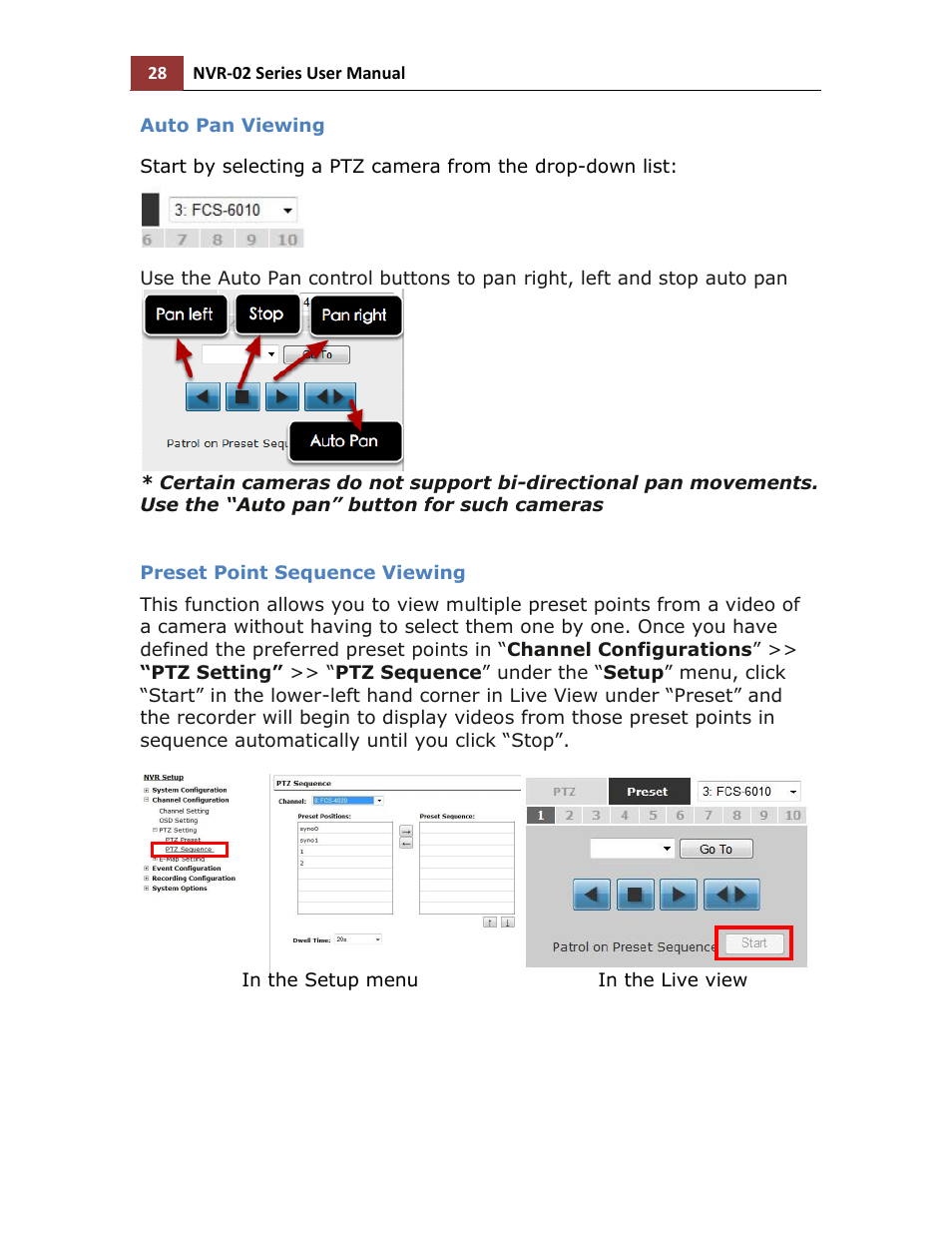 Auto pan viewing, Preset point sequence viewing | LevelOne NVR-0216 User Manual | Page 28 / 116