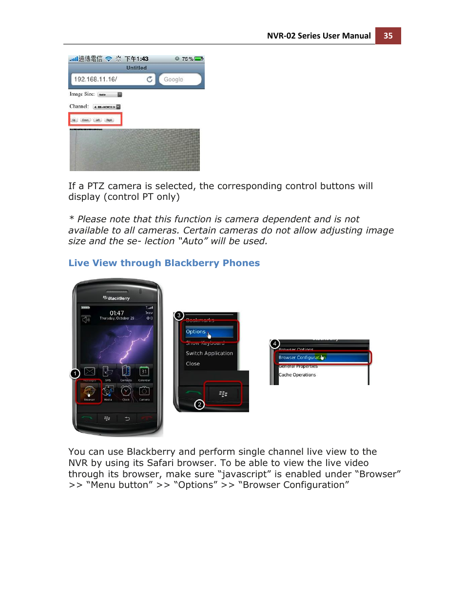 Live view through blackberry phones | LevelOne NVR-0216 User Manual | Page 35 / 116