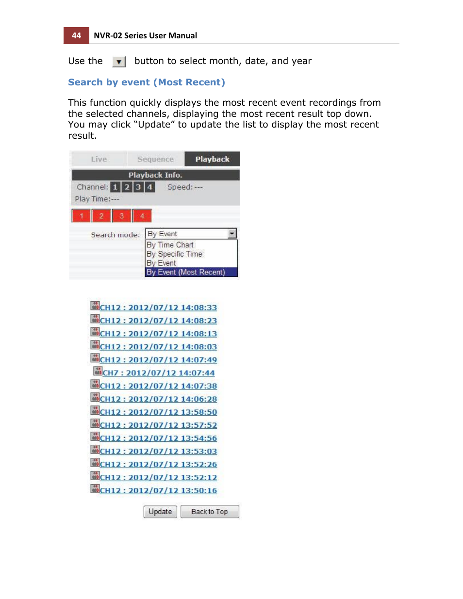 Search by event (most recent) | LevelOne NVR-0216 User Manual | Page 44 / 116