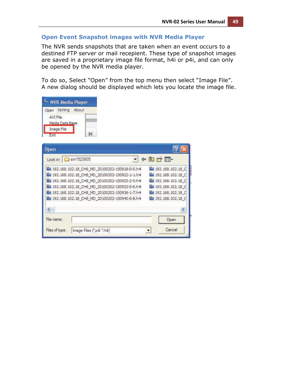 Open event snapshot images with nvr media player | LevelOne NVR-0216 User Manual | Page 49 / 116