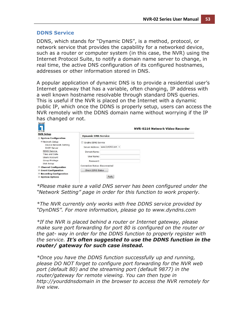 Ddns service | LevelOne NVR-0216 User Manual | Page 53 / 116