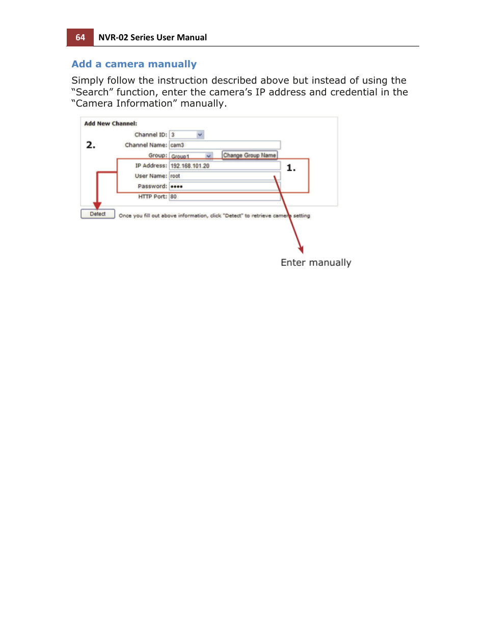 Add a camera manually | LevelOne NVR-0216 User Manual | Page 64 / 116