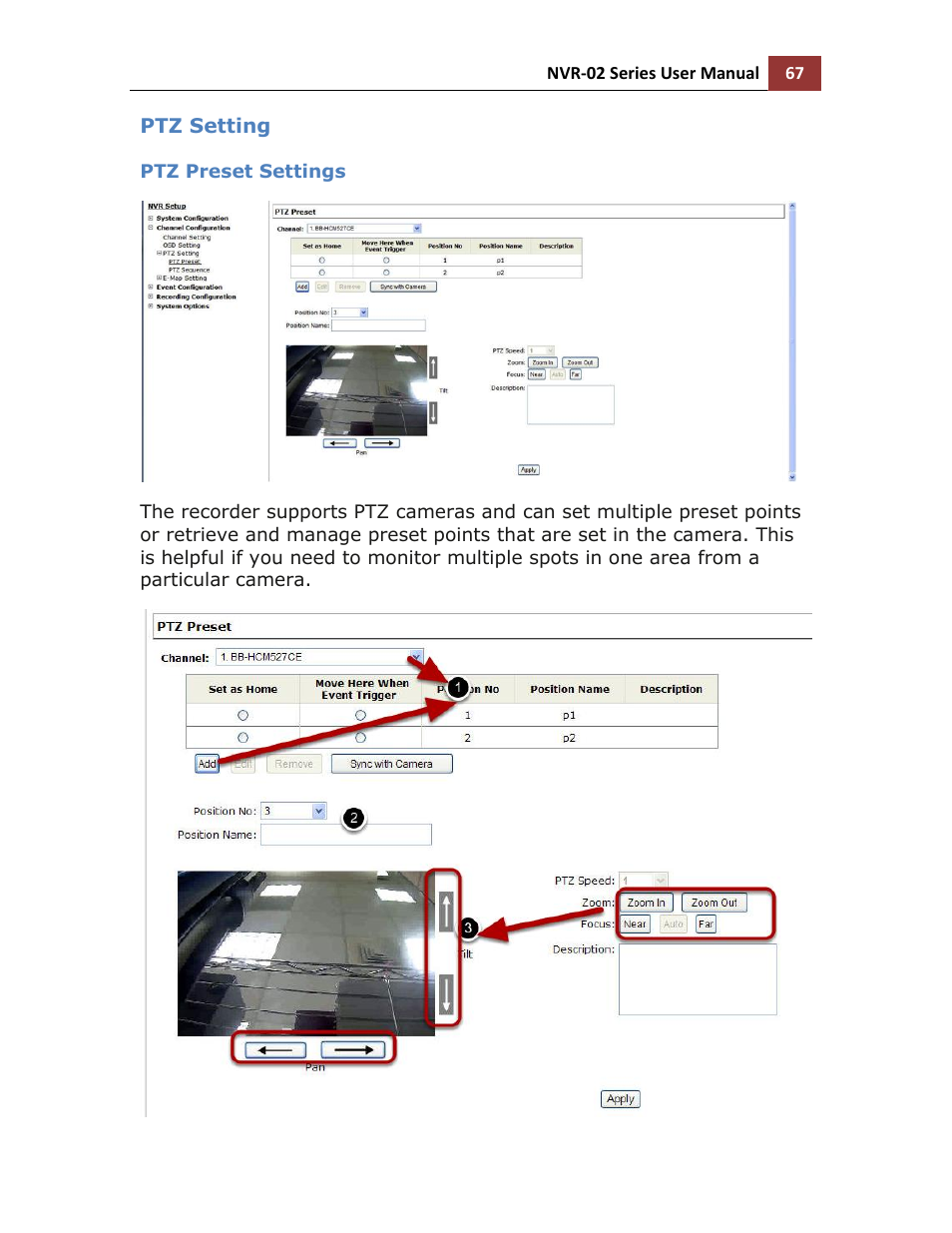 Ptz setting, Ptz preset settings | LevelOne NVR-0216 User Manual | Page 67 / 116