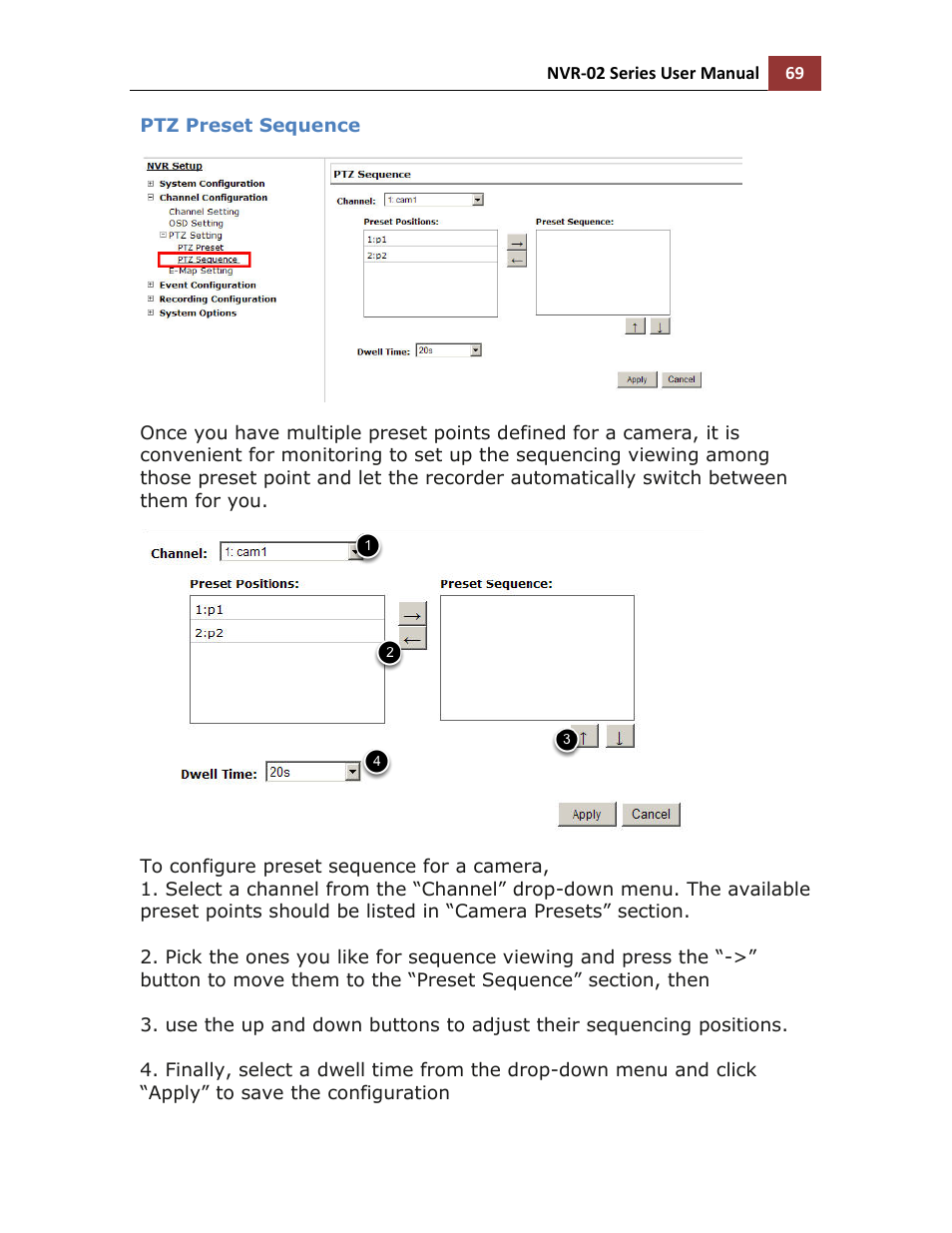 Ptz preset sequence | LevelOne NVR-0216 User Manual | Page 69 / 116