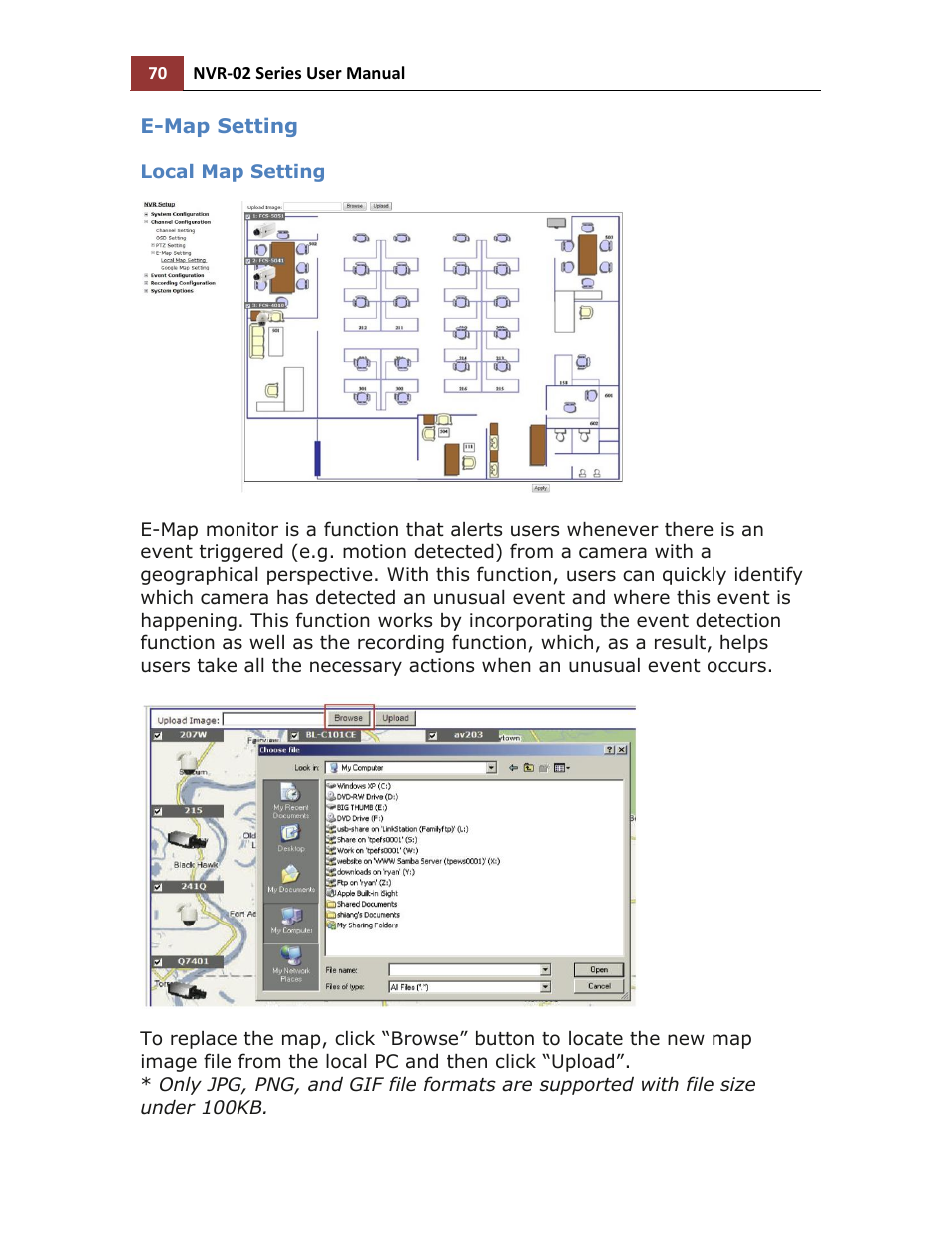 E-map setting, Local map setting | LevelOne NVR-0216 User Manual | Page 70 / 116