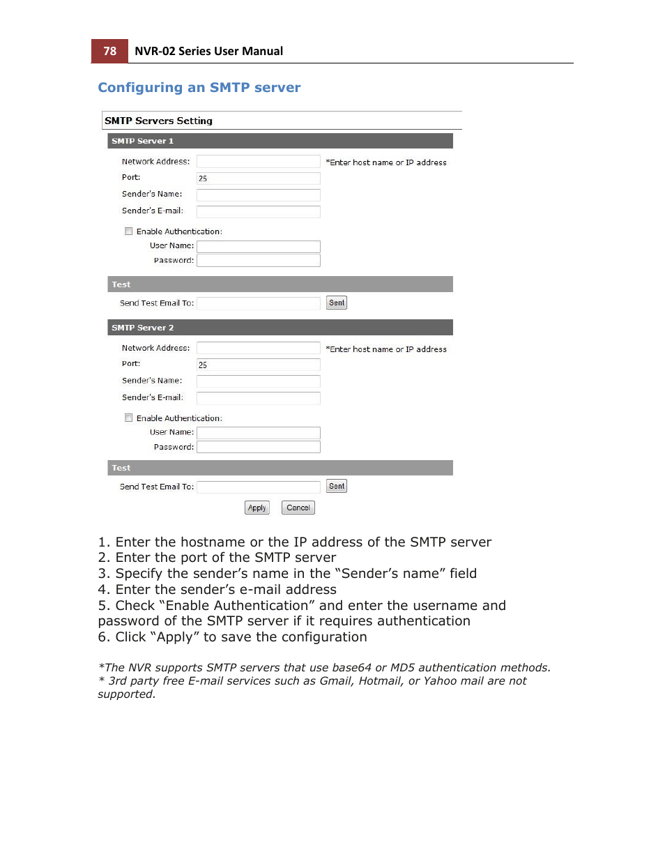 Configuring an smtp server | LevelOne NVR-0216 User Manual | Page 78 / 116