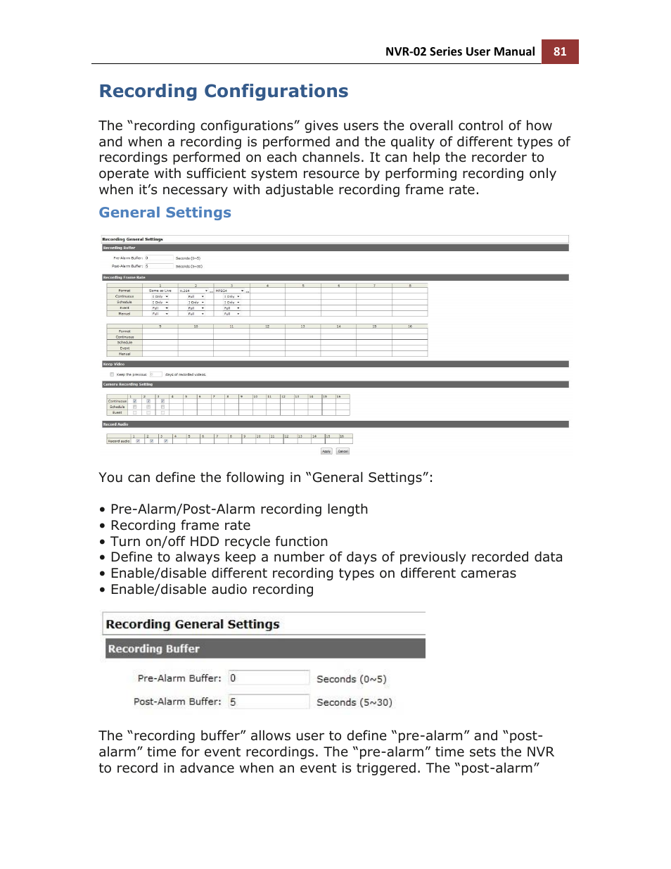 Recording configurations, General settings | LevelOne NVR-0216 User Manual | Page 81 / 116