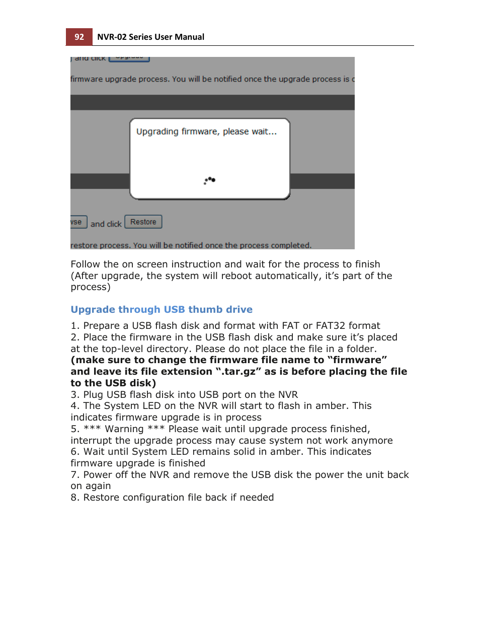 Upgrade through usb thumb drive | LevelOne NVR-0216 User Manual | Page 92 / 116