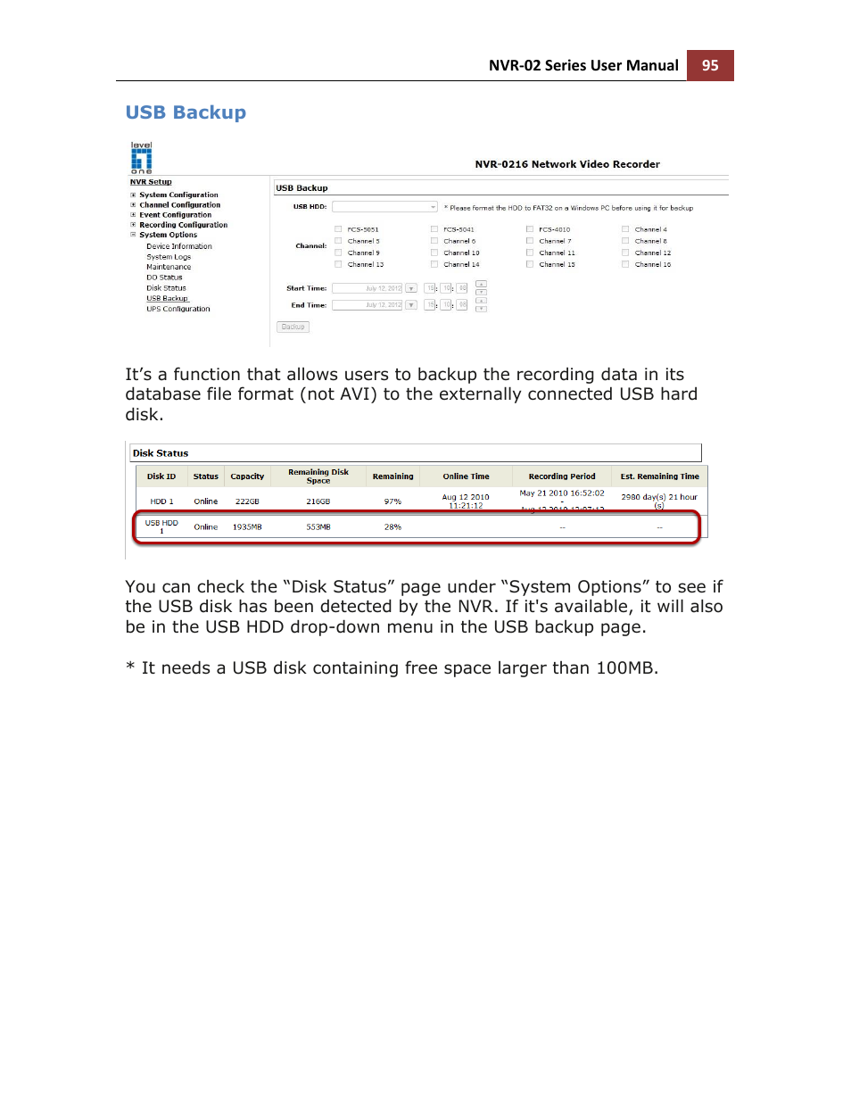 Usb backup | LevelOne NVR-0216 User Manual | Page 95 / 116