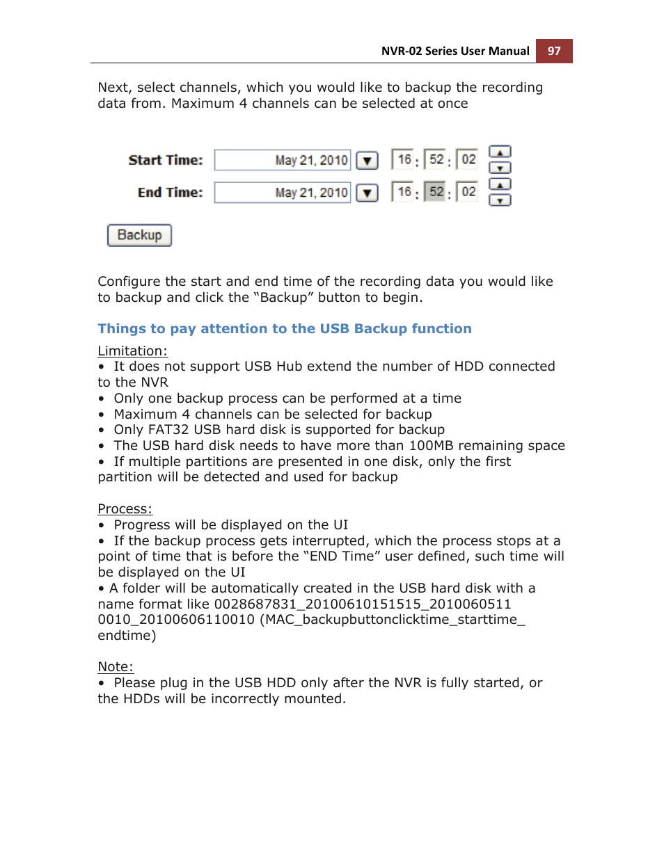 Things to pay attention to the usb backup function | LevelOne NVR-0216 User Manual | Page 97 / 116