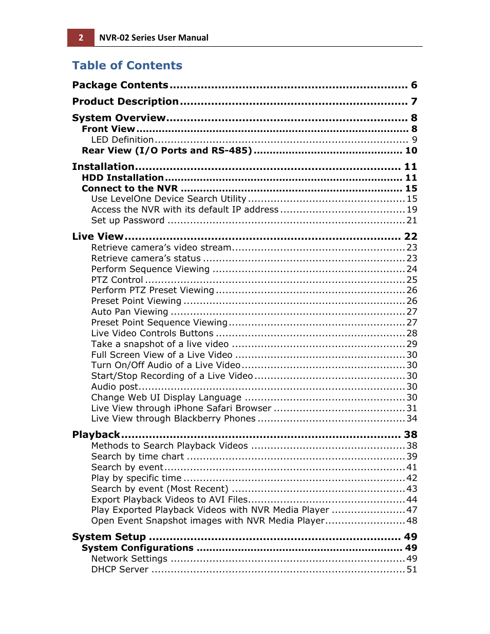 LevelOne NVR-0216 User Manual | Page 2 / 101