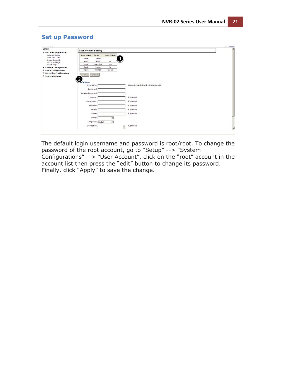 Set up password | LevelOne NVR-0216 User Manual | Page 21 / 101