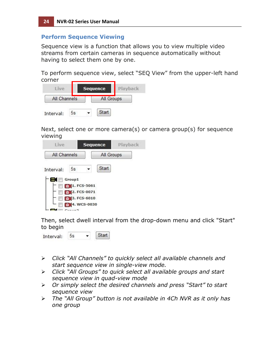 Perform sequence viewing | LevelOne NVR-0216 User Manual | Page 24 / 101