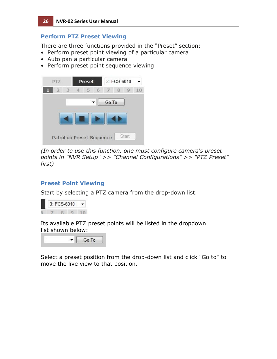 Perform ptz preset viewing, Preset point viewing | LevelOne NVR-0216 User Manual | Page 26 / 101