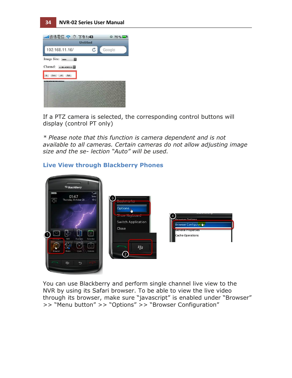 Live view through blackberry phones | LevelOne NVR-0216 User Manual | Page 34 / 101