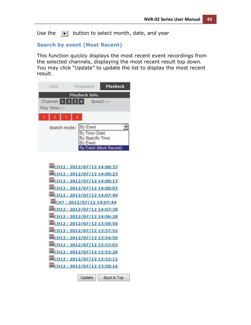 Search by event (most recent) | LevelOne NVR-0216 User Manual | Page 43 / 101