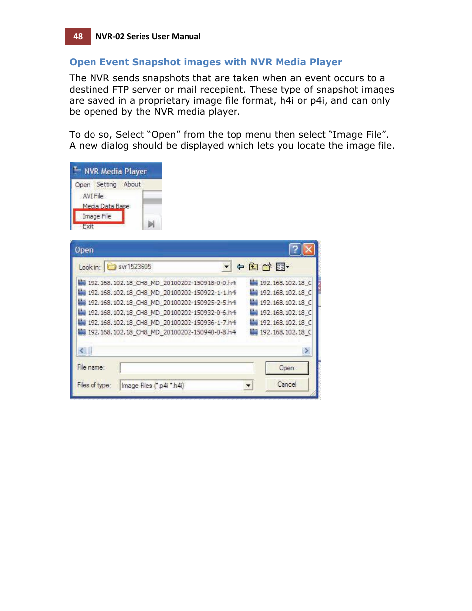 Open event snapshot images with nvr media player | LevelOne NVR-0216 User Manual | Page 48 / 101