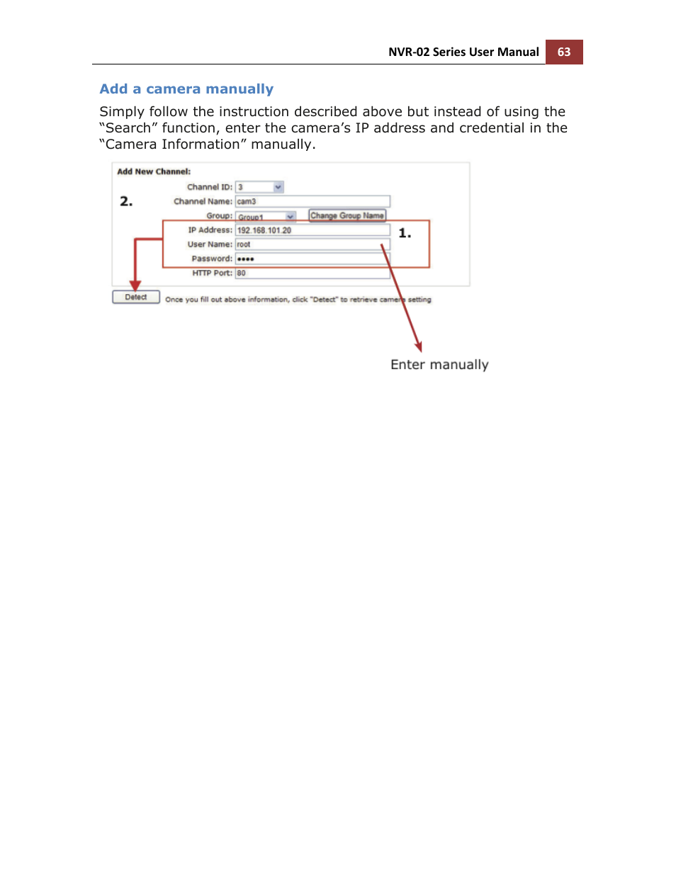 Add a camera manually | LevelOne NVR-0216 User Manual | Page 63 / 101