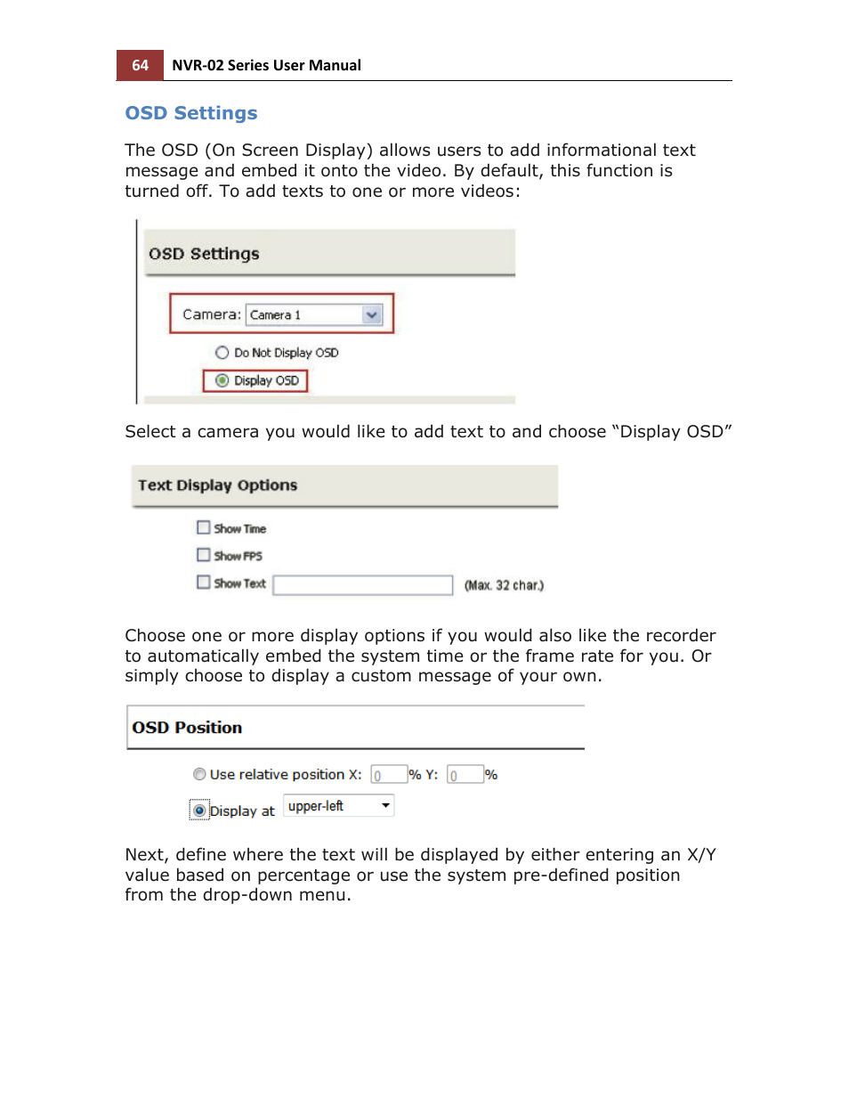 Osd settings | LevelOne NVR-0216 User Manual | Page 64 / 101