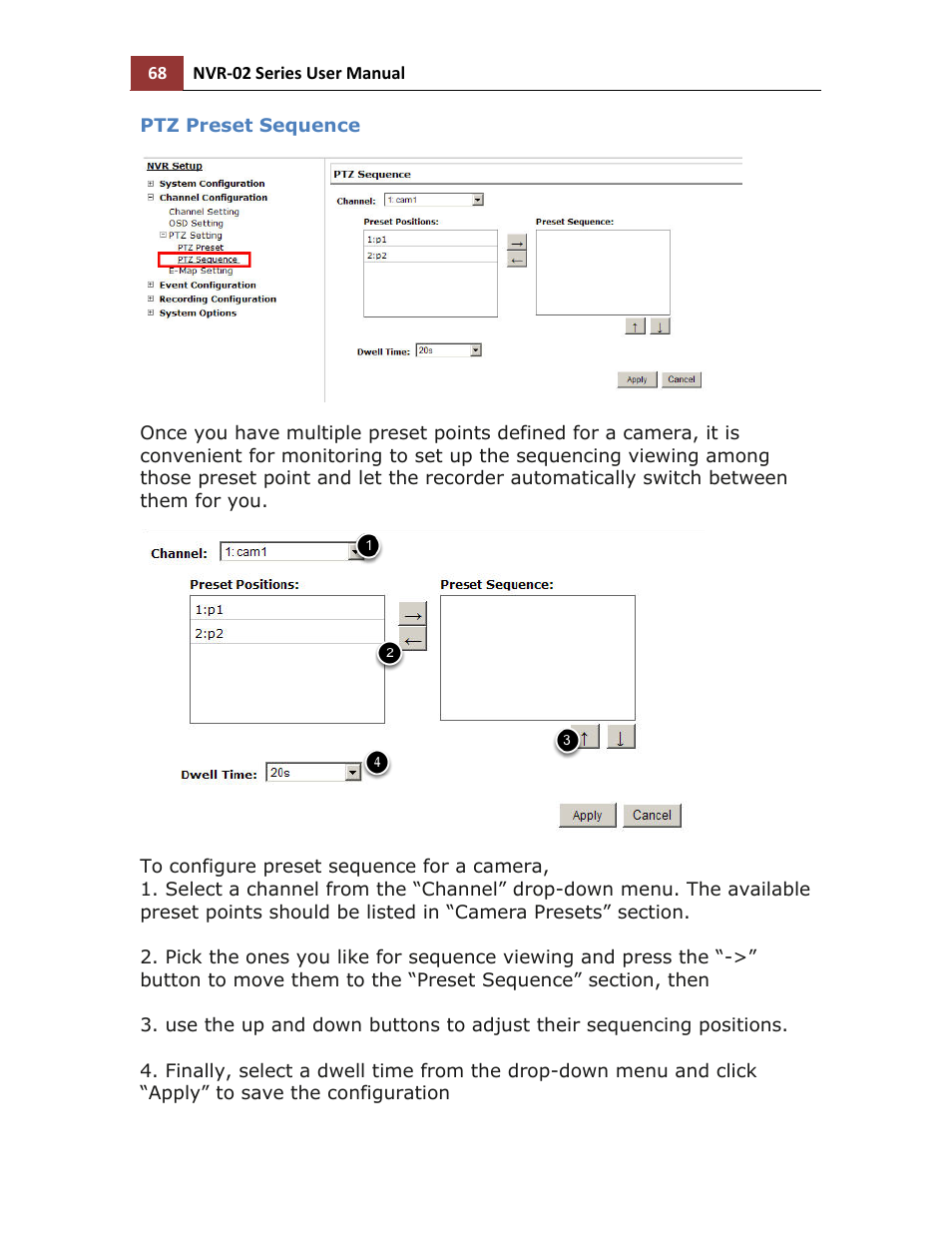 Ptz preset sequence | LevelOne NVR-0216 User Manual | Page 68 / 101